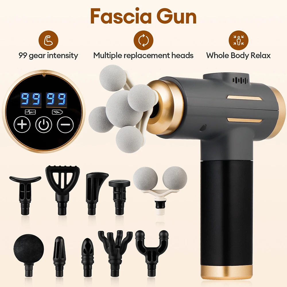 Pistola de Masaje El&eacute;ctrica 11 en 1, 99 Niveles de Potencia, Pistola de Masaje Fascial de Alta Frecuencia, Masajeador Corporal para Brazos y Piernas
