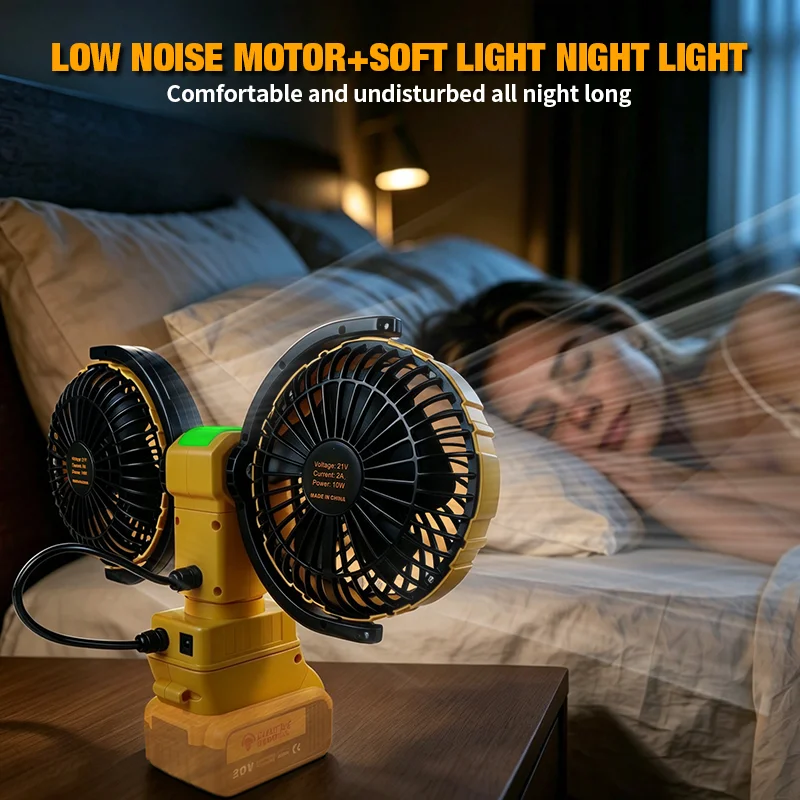 Ventilador El&eacute;ctrico Inal&aacute;mbrico de 6 Pulgadas Sin Escobillas, Circulador de Aire de Doble Cabezal, Port&aacute;til para Exteriores y Hogar, Ventilador de Alto Flujo de Aire para Bater&iacute;a Dewalt de 20V