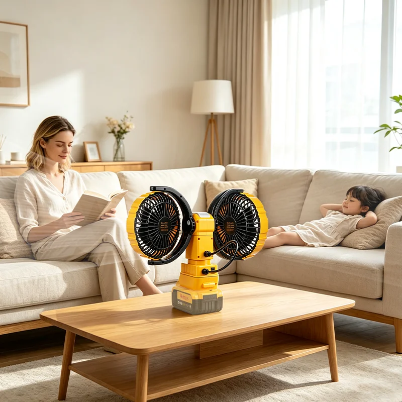 Ventilador El&eacute;ctrico Inal&aacute;mbrico de 6 Pulgadas Sin Escobillas, Circulador de Aire de Doble Cabezal, Port&aacute;til para Exteriores y Hogar, Ventilador de Alto Flujo de Aire para Bater&iacute;a Dewalt de 20V