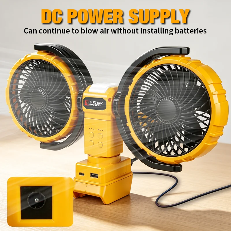 Ventilador El&eacute;ctrico Inal&aacute;mbrico de 6 Pulgadas Sin Escobillas, Circulador de Aire de Doble Cabezal, Port&aacute;til para Exteriores y Hogar, Ventilador de Alto Flujo de Aire para Bater&iacute;a Dewalt de 20V