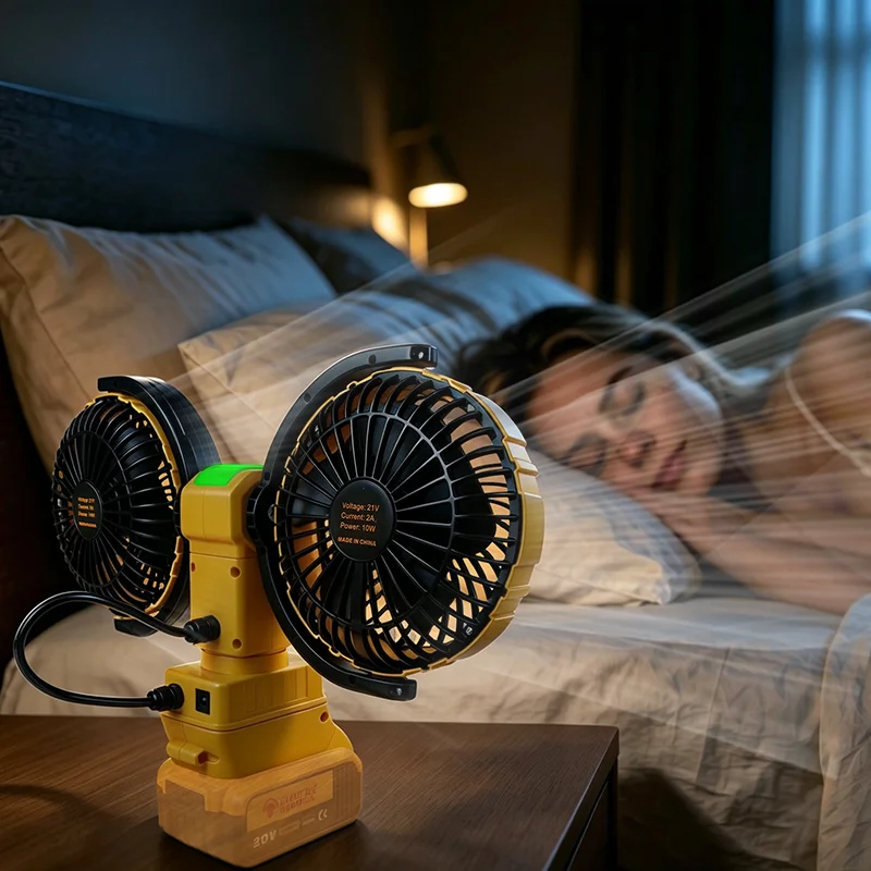 Ventilador El&eacute;ctrico Inal&aacute;mbrico de 6 Pulgadas Sin Escobillas, Circulador de Aire de Doble Cabezal, Port&aacute;til para Exteriores y Hogar, Ventilador de Alto Flujo de Aire para Bater&iacute;a Dewalt de 20V