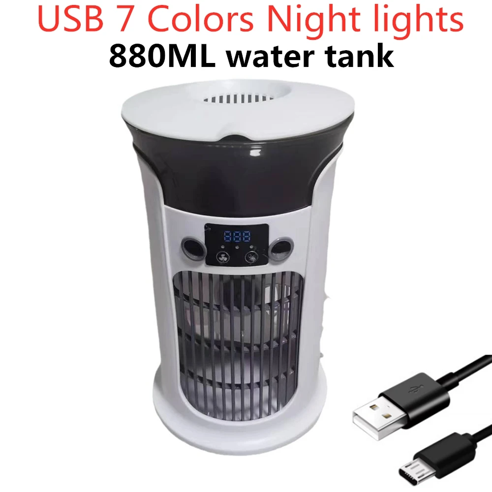 Mini ventilador de aire acondicionado port&aacute;til USB de escritorio silencioso para habitaci&oacute;n, hogar, Camping, humidificador, ventilador de refrigeraci&oacute;n por niebla de agua, l&aacute;mpara de noche, Enfriador