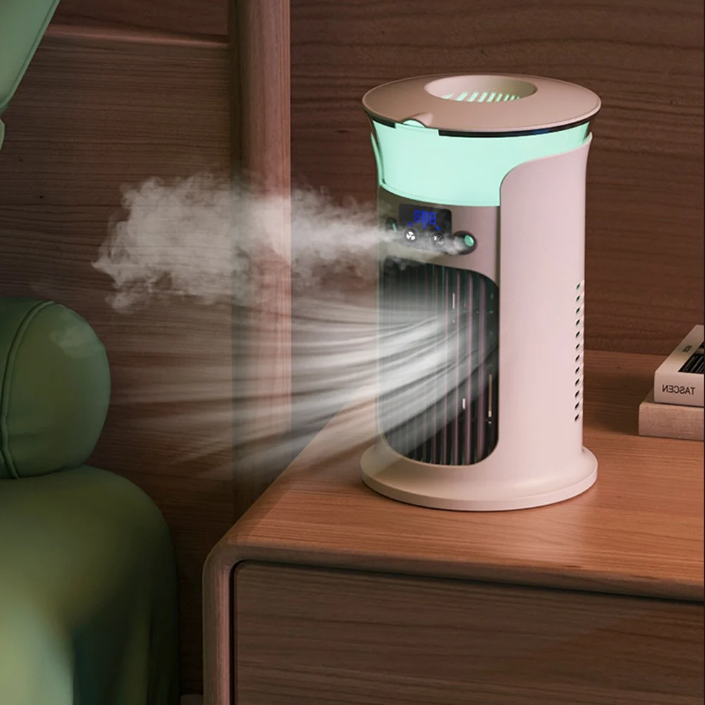 Mini ventilador de aire acondicionado port&aacute;til USB de escritorio silencioso para habitaci&oacute;n, hogar, Camping, humidificador, ventilador de refrigeraci&oacute;n por niebla de agua, l&aacute;mpara de noche, Enfriador
