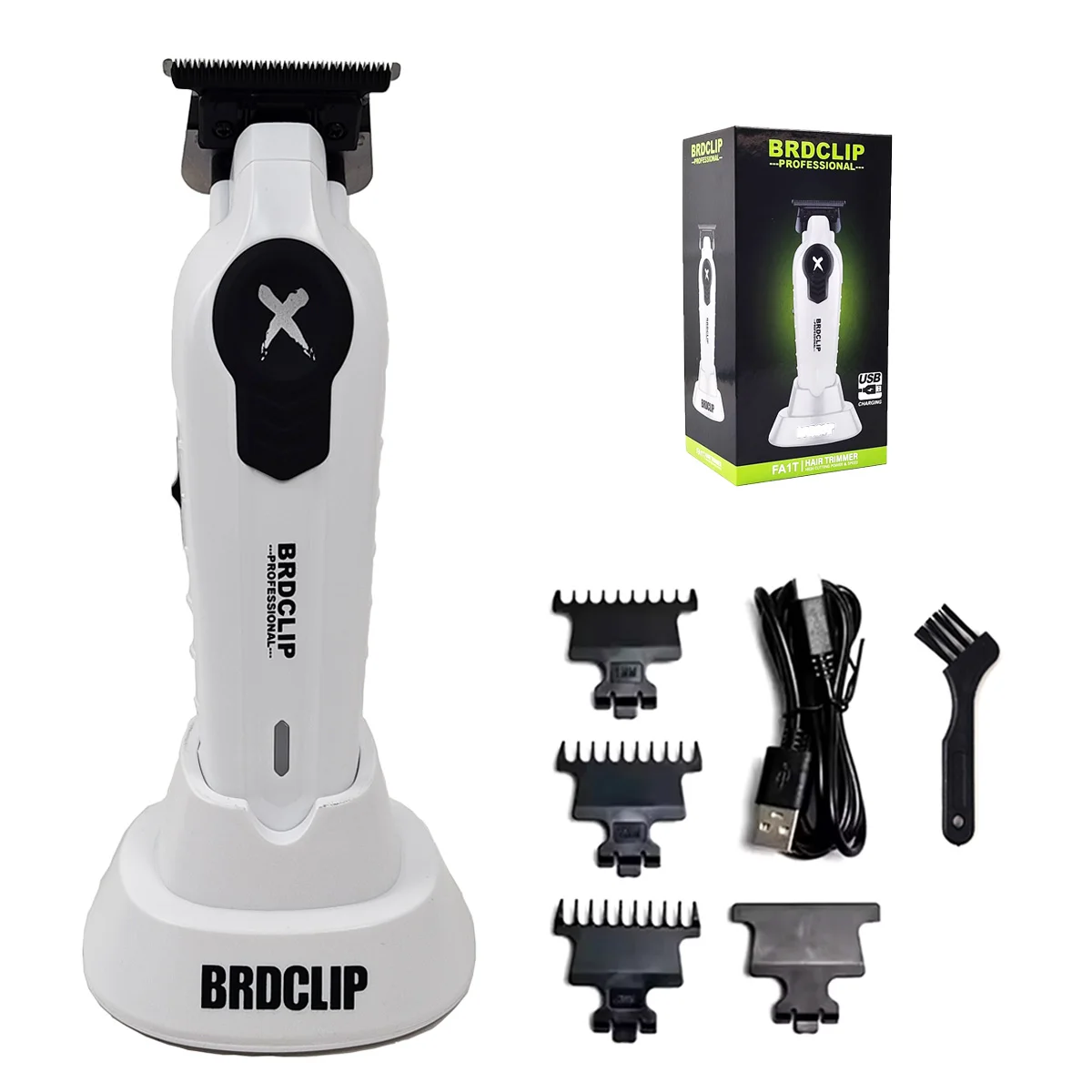 Nueva actualizaci&oacute;n 7700RPM BRDCLIP FA1T cortadora de pelo profesional blanca barbero gradiente 1600mAh cortadora el&eacute;ctrica con soporte de cargador