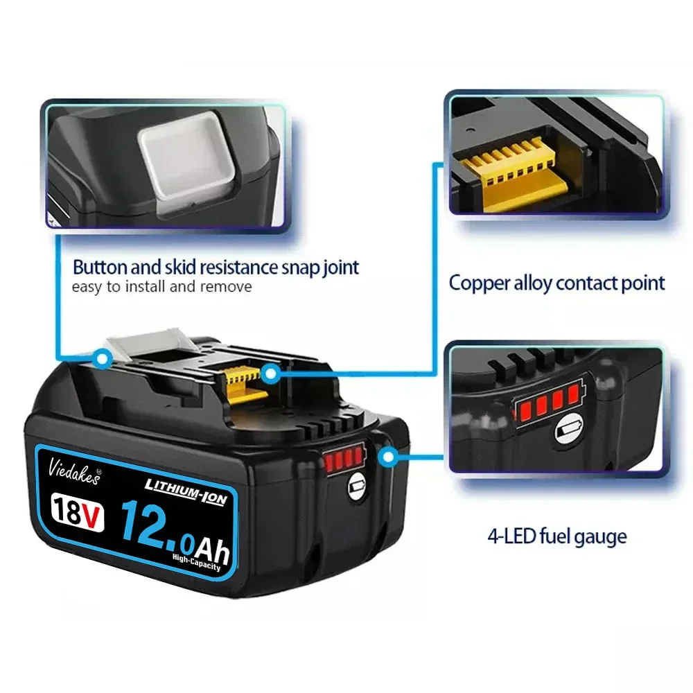 Nueva Bater&iacute;a Recargable de 18V 12.0Ah, para Taladro Makita DGA404 DTW700 DHR202 DJV182 DDF487, Bater&iacute;a para Herramientas El&eacute;ctricas Makita