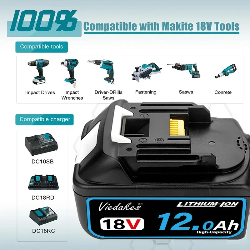 Nueva Bater&iacute;a Recargable de 18V 12.0Ah, para Taladro Makita DGA404 DTW700 DHR202 DJV182 DDF487, Bater&iacute;a para Herramientas El&eacute;ctricas Makita