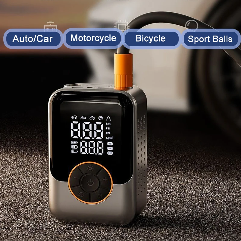 Bomba de aire port&aacute;til inal&aacute;mbrica, inflador de neum&aacute;ticos de coche, compresor de aire el&eacute;ctrico con pantalla LCD, inyector de aire para bicicleta, coche, motocicleta, neum&aacute;ticos y balones.