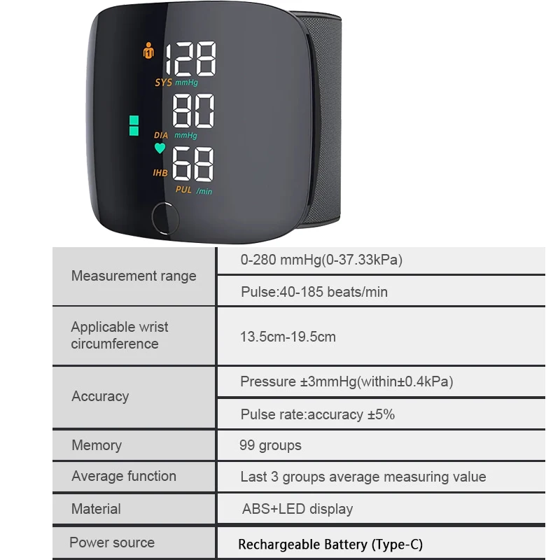 Monitor de Presión Arterial Digital Recargable de Muñeca, Esfigmomanómetro, Tonómetro, Tensiómetro, Monitor de Frecuencia Cardíaca Monitor de Presión Arterial Digital Recargable de Muñeca, Esfigmomanómetro, Tonómetro, Tensiómetro, Monitor de Frecuencia Cardíaca