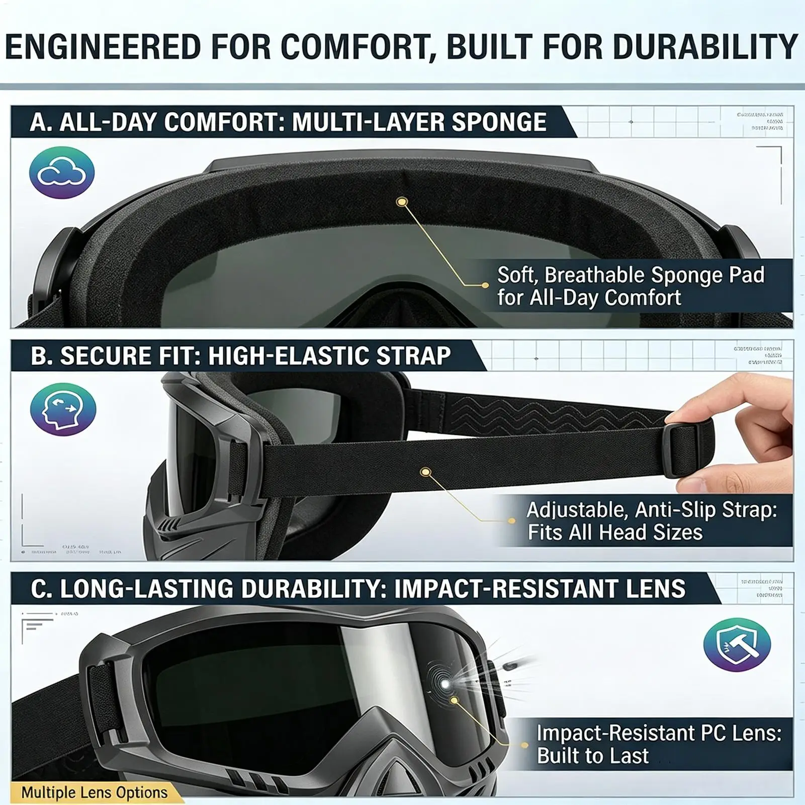 Cubrecara Antiviento y Antivaho con Gafas Desmontables, Ajustable para Todo el Rostro, para Esqu&iacute;, Soldadura, Trabajo al Aire Libre, Ciclismo, Jardiner&iacute;a