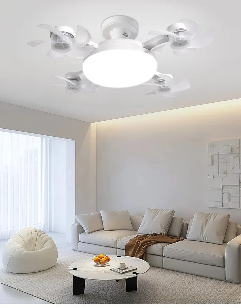 Ventilador de Techo Silencioso con Dise&ntilde;o de Dron, Luz LED de 3 Colores, Base E27, Control Remoto, Regulable, para Sala de Estar y Dormitorio