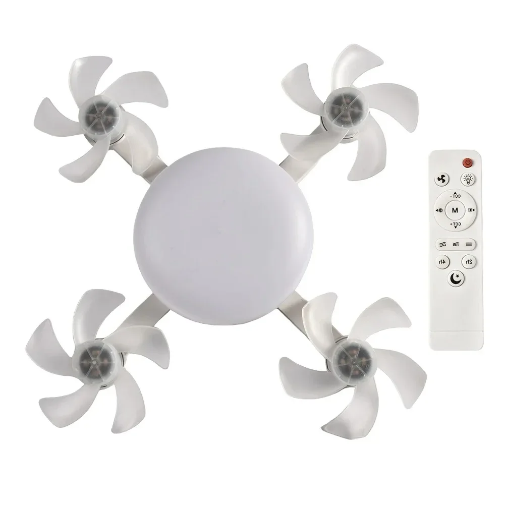 Ventilador de Techo Silencioso con Dise&ntilde;o de Dron, Luz LED de 3 Colores, Base E27, Control Remoto, Regulable, para Sala de Estar y Dormitorio