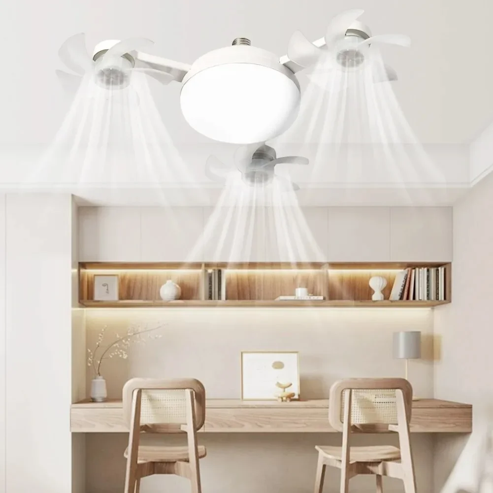 Ventilador de Techo Silencioso con Dise&ntilde;o de Dron, Luz LED de 3 Colores, Base E27, Control Remoto, Regulable, para Sala de Estar y Dormitorio