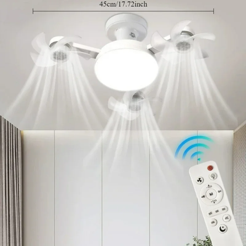 Ventilador de Techo Silencioso con Dise&ntilde;o de Dron, Luz LED de 3 Colores, Base E27, Control Remoto, Regulable, para Sala de Estar y Dormitorio