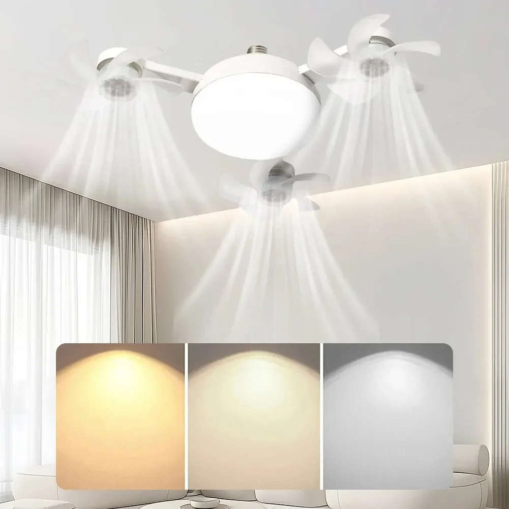 Ventilador de Techo Silencioso con Dise&ntilde;o de Dron, Luz LED de 3 Colores, Base E27, Control Remoto, Regulable, para Sala de Estar y Dormitorio