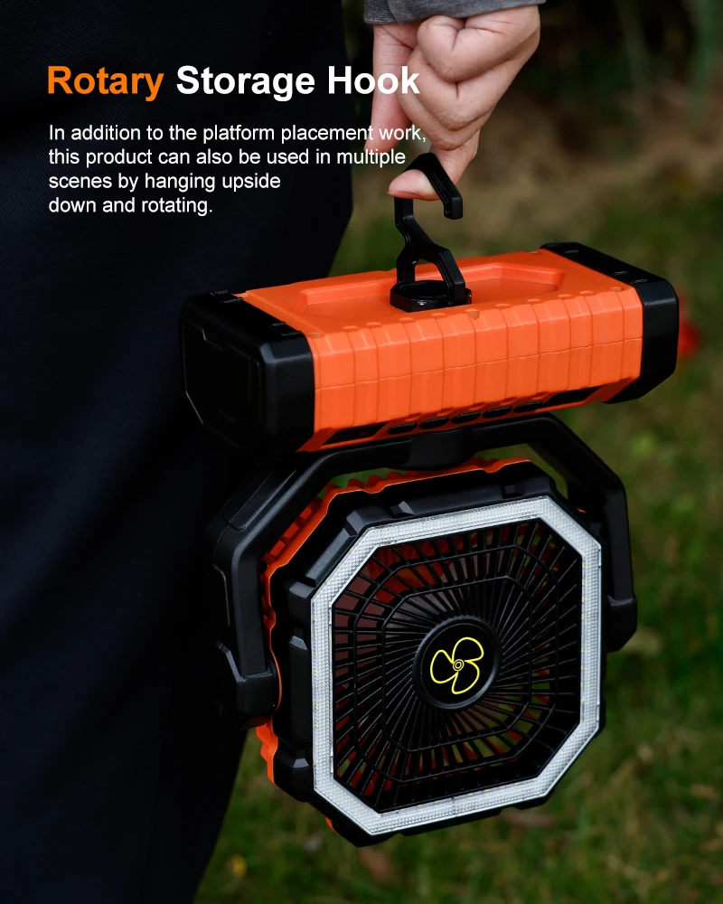 Ventilador de Camping con Bater&iacute;a de 20000mAh, Recargable, con Luz LED, Port&aacute;til, para Tiendas de Campa&ntilde;a, con Gancho para Colgar, 4 Velocidades de Viento