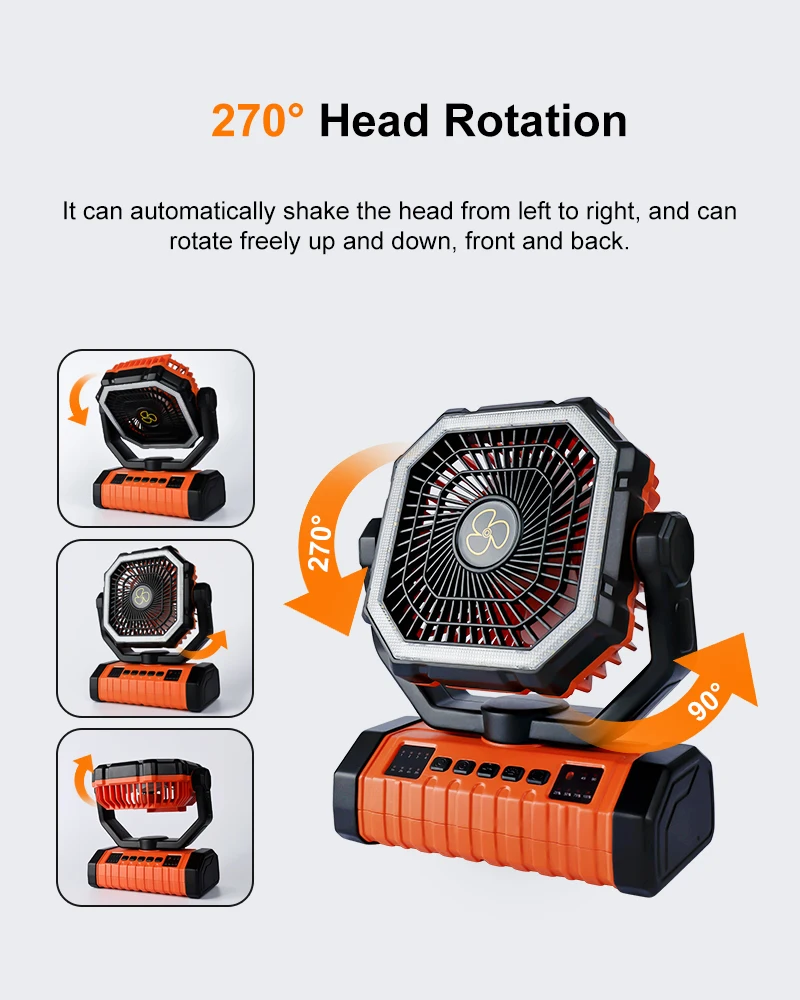 Ventilador de Camping con Bater&iacute;a de 20000mAh, Recargable, con Luz LED, Port&aacute;til, para Tiendas de Campa&ntilde;a, con Gancho para Colgar, 4 Velocidades de Viento