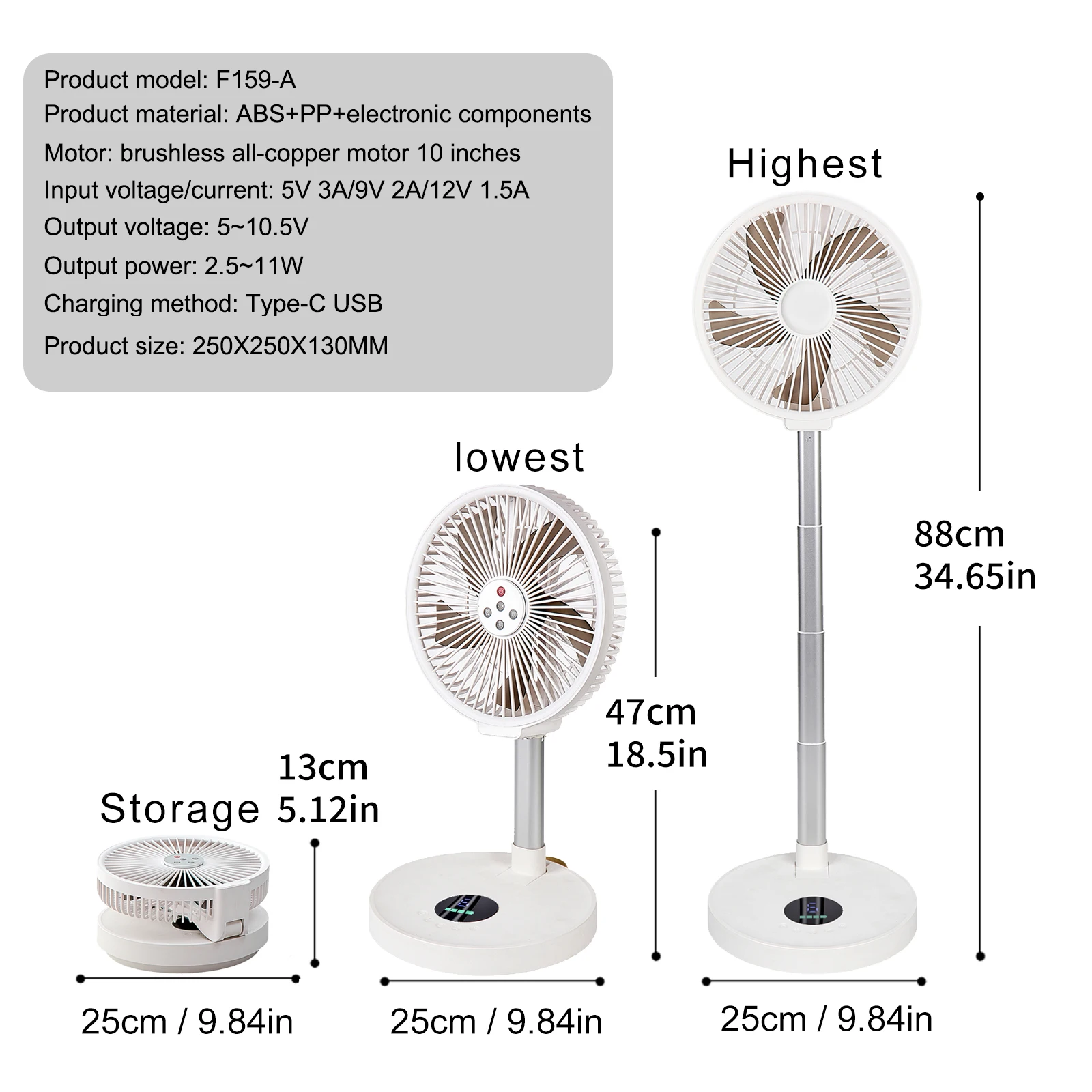 Ventilador plegable con control remoto para el hogar, dormitorio, camping al aire libre, ventilador silencioso con luz LED, movimiento de izquierda a derecha, ventilador vertical de escritorio de 10 p