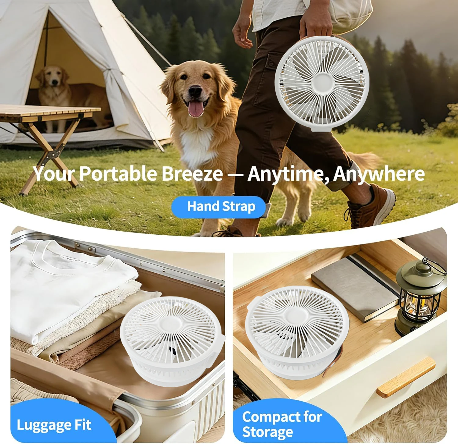 Ventilador plegable con control remoto para el hogar, dormitorio, camping al aire libre, ventilador silencioso con luz LED, movimiento de izquierda a derecha, ventilador vertical de escritorio de 10 p