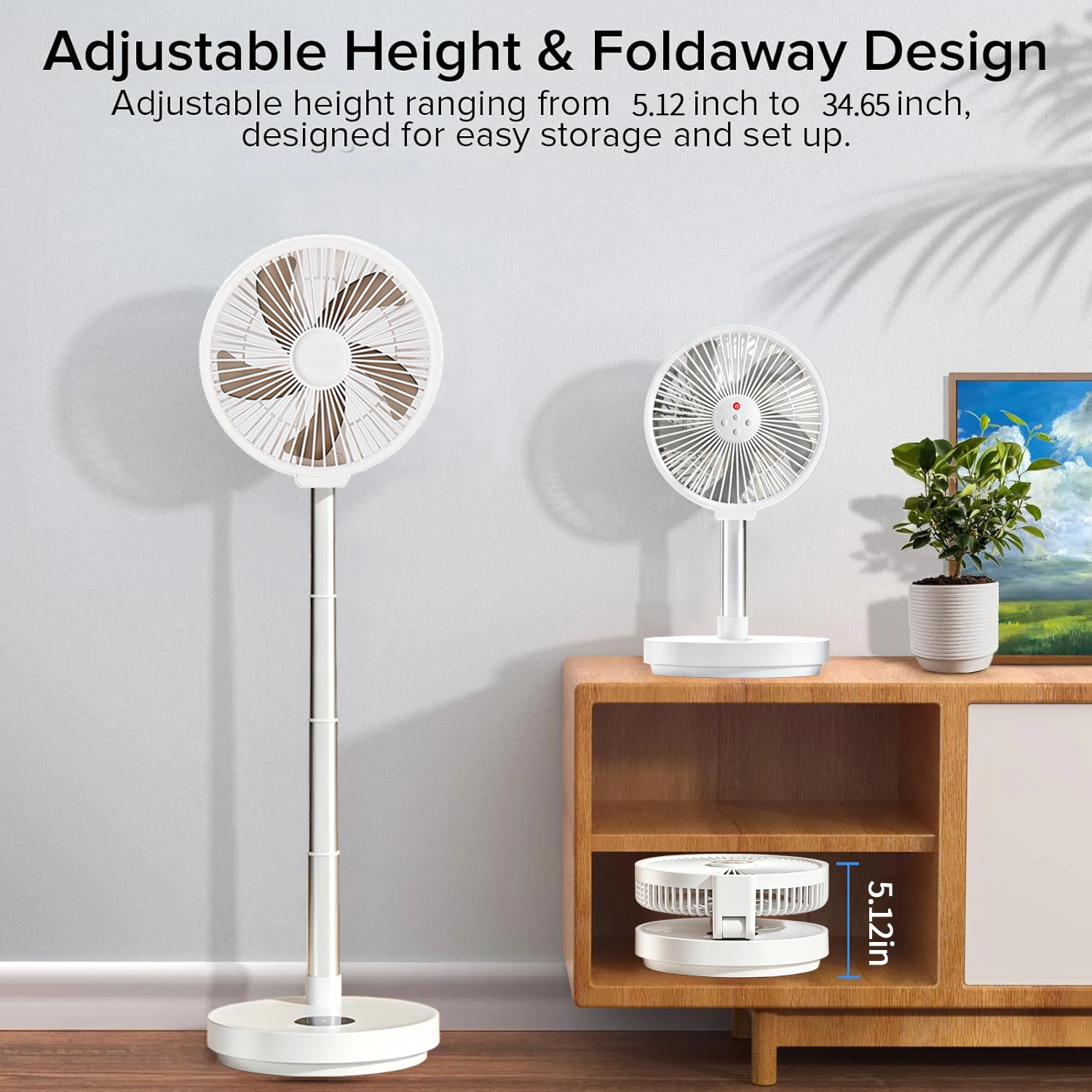 Ventilador plegable con control remoto para el hogar, dormitorio, camping al aire libre, ventilador silencioso con luz LED, movimiento de izquierda a derecha, ventilador vertical de escritorio de 10 p