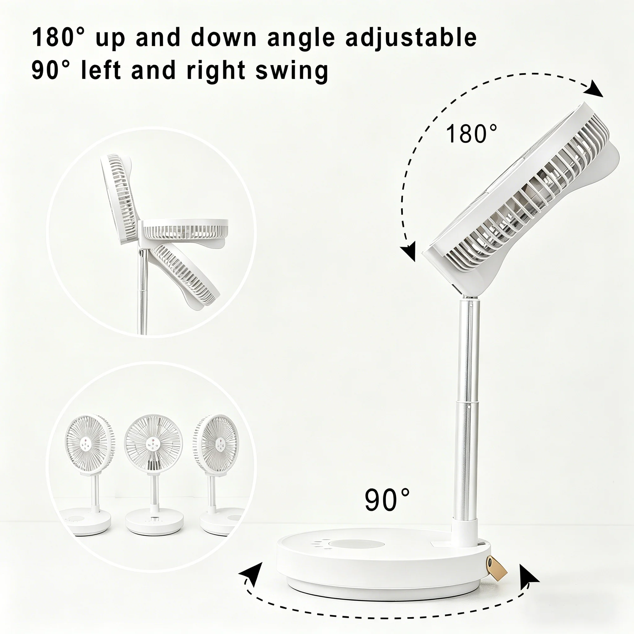 Ventilador plegable con control remoto para el hogar, dormitorio, camping al aire libre, ventilador silencioso con luz LED, movimiento de izquierda a derecha, ventilador vertical de escritorio de 10 p