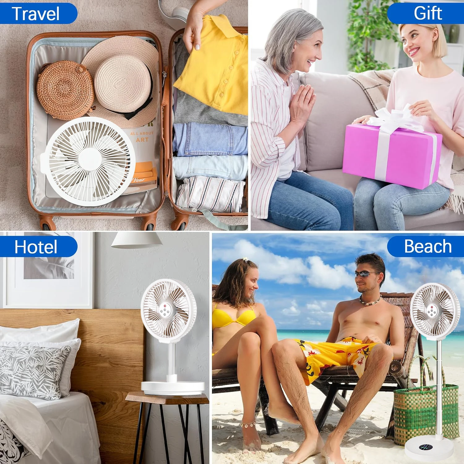 Ventilador plegable con control remoto para el hogar, dormitorio, camping al aire libre, ventilador silencioso con luz LED, movimiento de izquierda a derecha, ventilador vertical de escritorio de 10 p