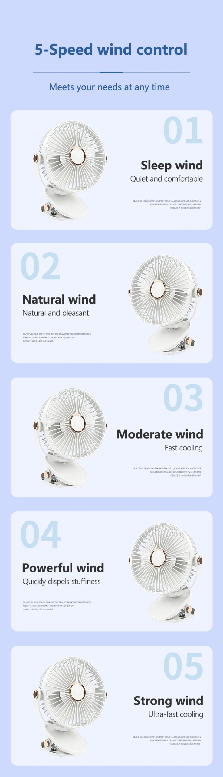 Ventilador El&eacute;ctrico de Escritorio Recargable por USB con Luz Nocturna LED, 5 Velocidades de Viento, 360&deg; &deg; Ventilador Mini Port&aacute;til Personal Giratorio y Silencioso para el Hogar
