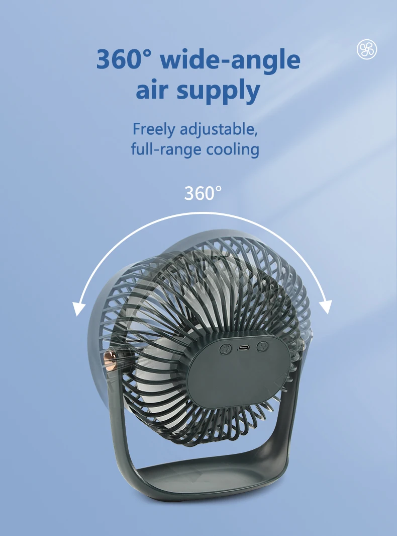 Ventilador El&eacute;ctrico de Escritorio Recargable por USB con Luz Nocturna LED, 5 Velocidades de Viento, 360&deg; &deg; Ventilador Mini Port&aacute;til Personal Giratorio y Silencioso para el Hogar