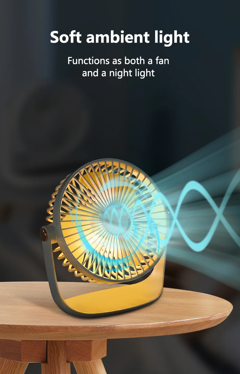 Ventilador El&eacute;ctrico de Escritorio Recargable por USB con Luz Nocturna LED, 5 Velocidades de Viento, 360&deg; &deg; Ventilador Mini Port&aacute;til Personal Giratorio y Silencioso para el Hogar