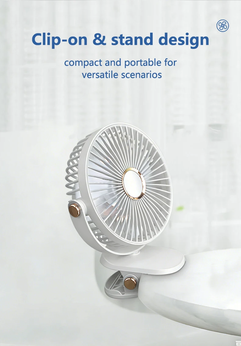 Ventilador El&eacute;ctrico de Escritorio Recargable por USB con Luz Nocturna LED, 5 Velocidades de Viento, 360&deg; &deg; Ventilador Mini Port&aacute;til Personal Giratorio y Silencioso para el Hogar