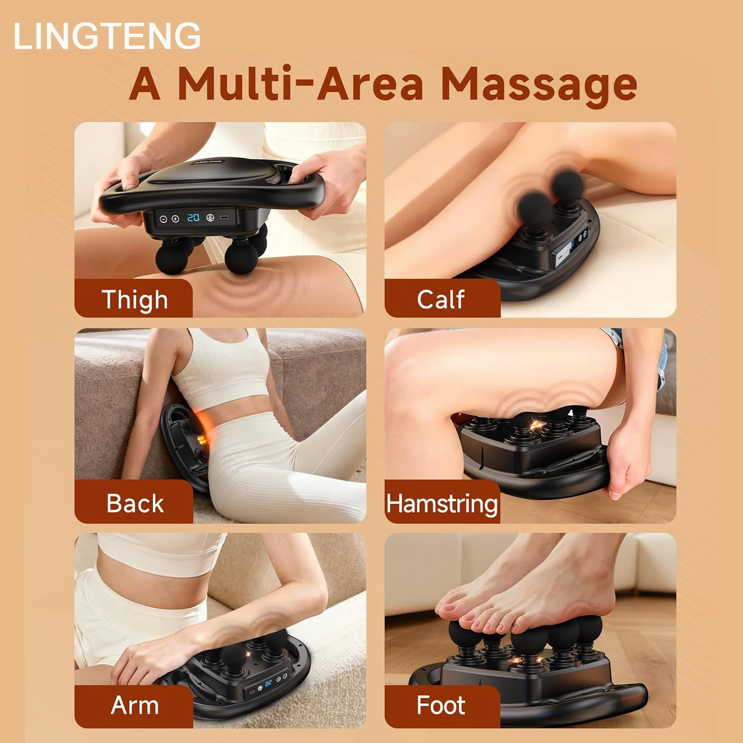 Pistola de masaje LINGTENG para tejidos profundos, masajeador muscular de 6 cabezales, masajeador de espalda, herramienta de masaje de percusión portátil, 9 niveles de velocidad y 4 modos, regalo de N Pistola de masaje LINGTENG para tejidos profundos, masajeador muscular de 6 cabezales, masajeador de espalda, herramienta de masaje de percusión portátil, 9 niveles de velocidad y 4 modos, regalo de N