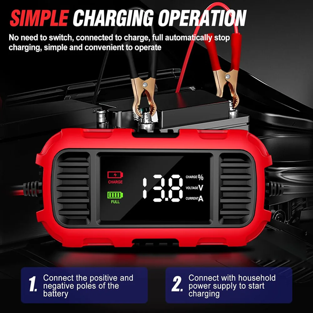 Cargadores de bater&iacute;a inteligentes FOXSUR 12V 2A universales de 4AH-30AH, cargador de bater&iacute;a de carga lenta totalmente autom&aacute;tico para coche, motocicleta, AGM, EFB, GEL