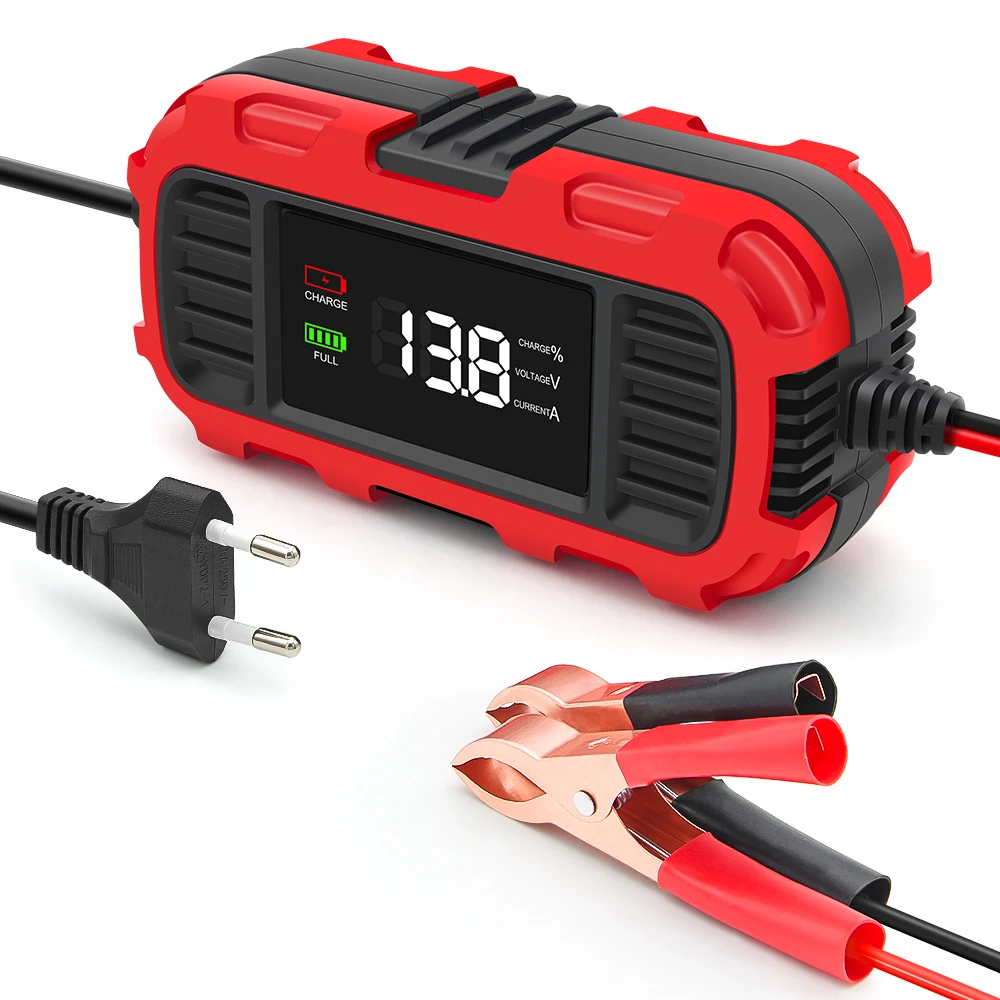 Cargadores de bater&iacute;a inteligentes FOXSUR 12V 2A universales de 4AH-30AH, cargador de bater&iacute;a de carga lenta totalmente autom&aacute;tico para coche, motocicleta, AGM, EFB, GEL