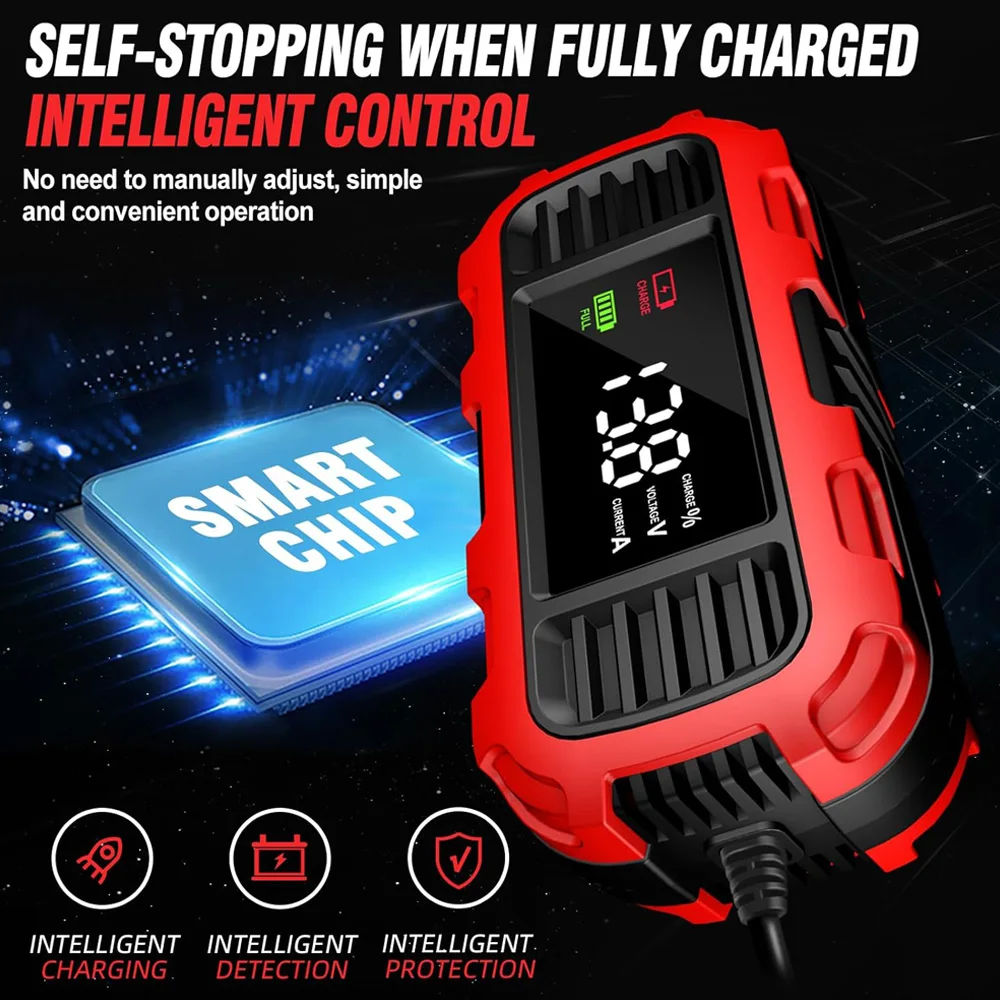 Cargadores de bater&iacute;a inteligentes FOXSUR 12V 2A universales de 4AH-30AH, cargador de bater&iacute;a de carga lenta totalmente autom&aacute;tico para coche, motocicleta, AGM, EFB, GEL
