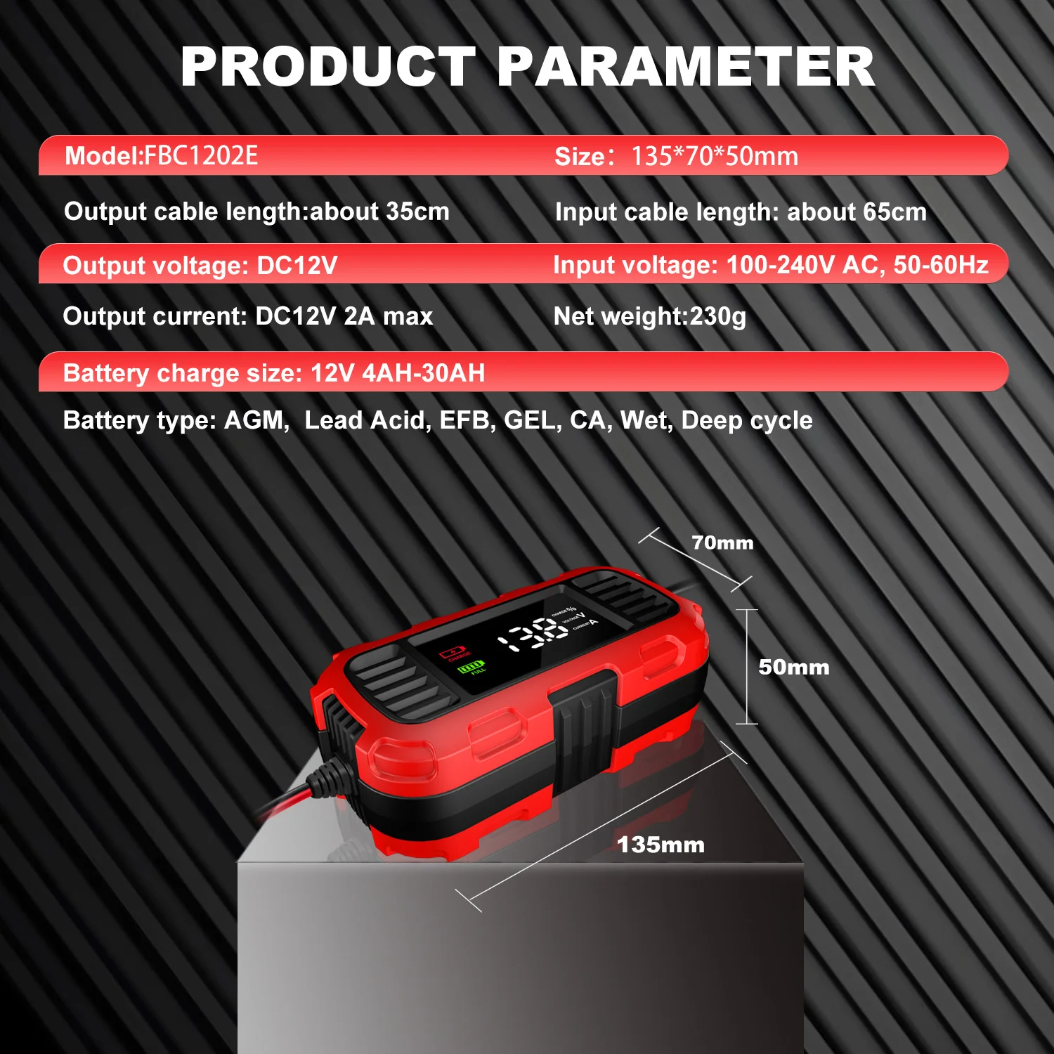 Cargadores de bater&iacute;a inteligentes FOXSUR 12V 2A universales de 4AH-30AH, cargador de bater&iacute;a de carga lenta totalmente autom&aacute;tico para coche, motocicleta, AGM, EFB, GEL