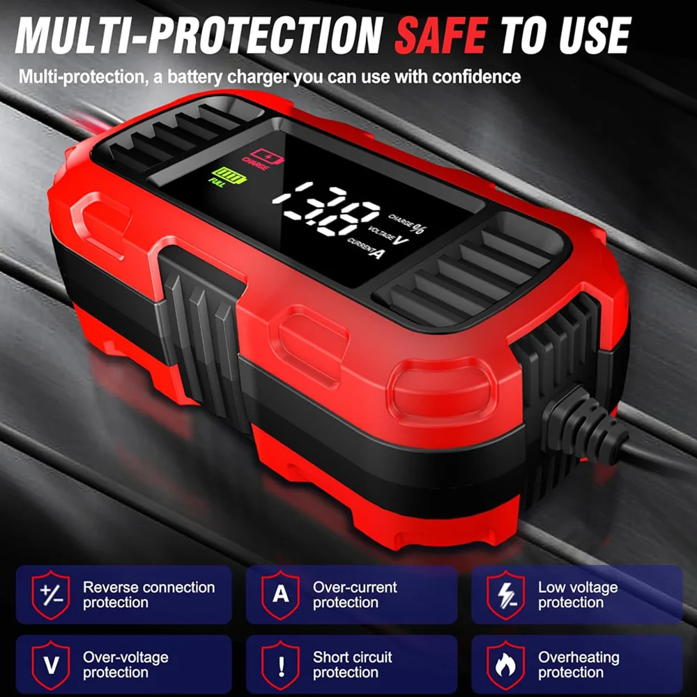 Cargadores de bater&iacute;a inteligentes FOXSUR 12V 2A universales de 4AH-30AH, cargador de bater&iacute;a de carga lenta totalmente autom&aacute;tico para coche, motocicleta, AGM, EFB, GEL