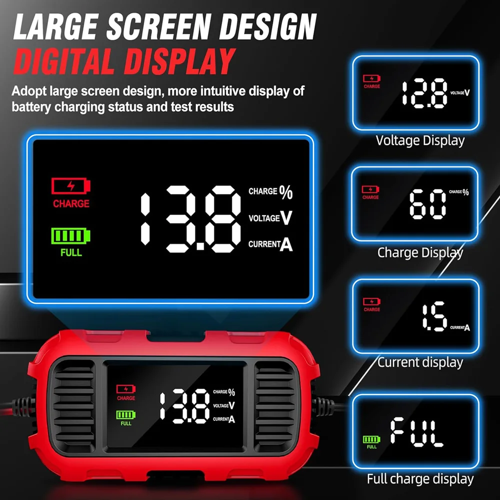 Cargadores de bater&iacute;a inteligentes FOXSUR 12V 2A universales de 4AH-30AH, cargador de bater&iacute;a de carga lenta totalmente autom&aacute;tico para coche, motocicleta, AGM, EFB, GEL