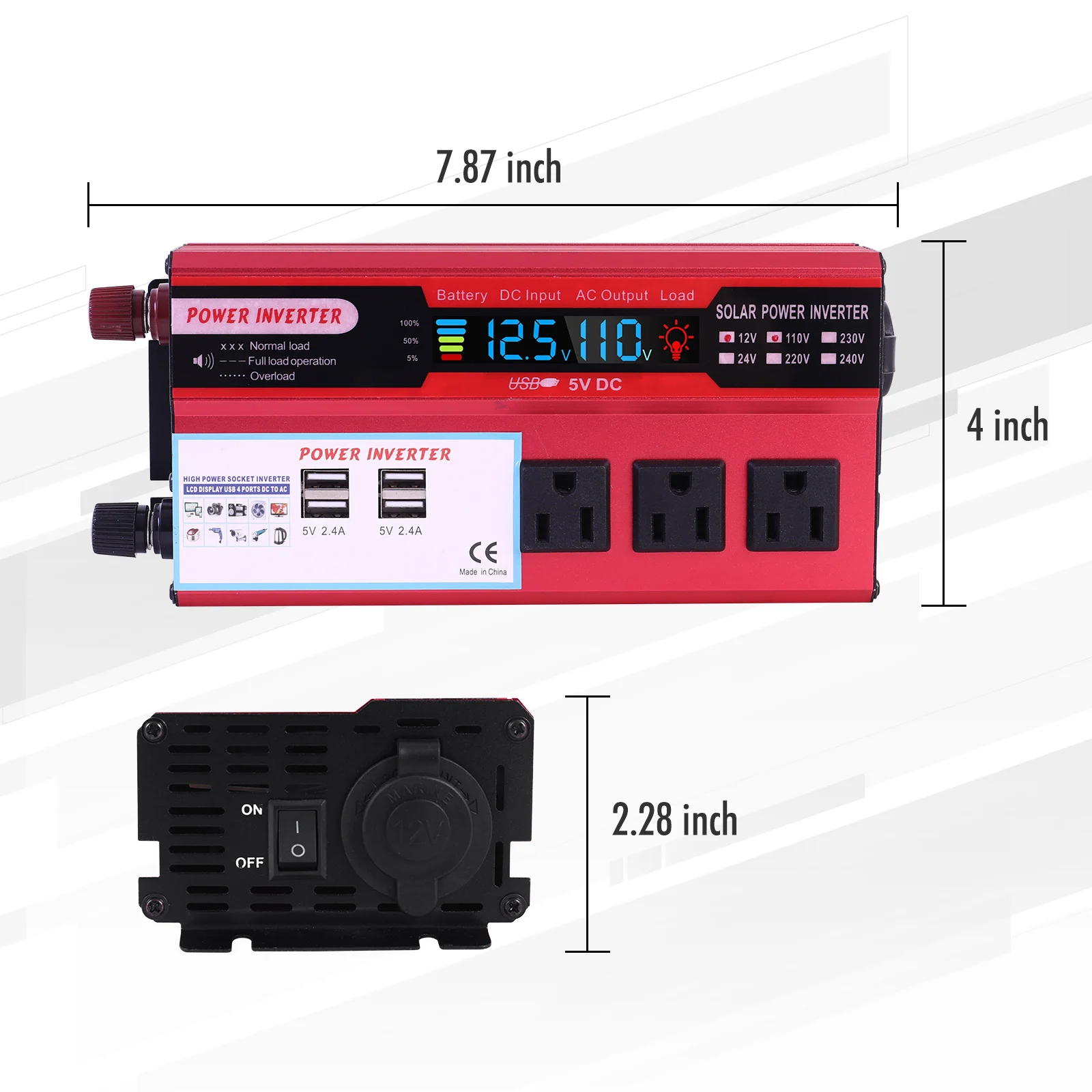 Convertidor de potencia para coche de 5000W, convertidor de CC de 12V a CA de 110V, LCD, 4 puertos USB y salida de CA de 110V, bater&iacute;a de encendedor de cigarrillos