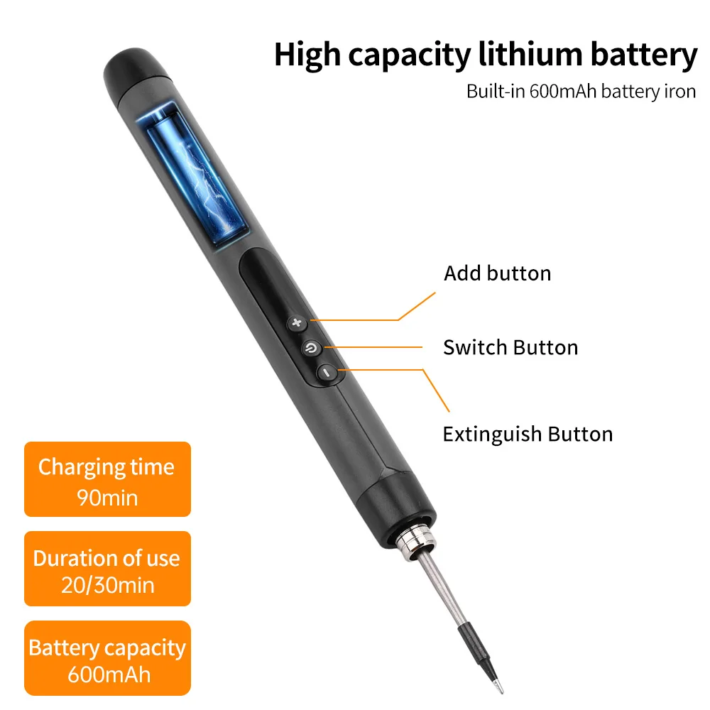 Soldador USB Mini juego de soldador peque&ntilde;a interfaz port&aacute;til tipo C para el hogar bater&iacute;a de 600mAh temperatura ajustable