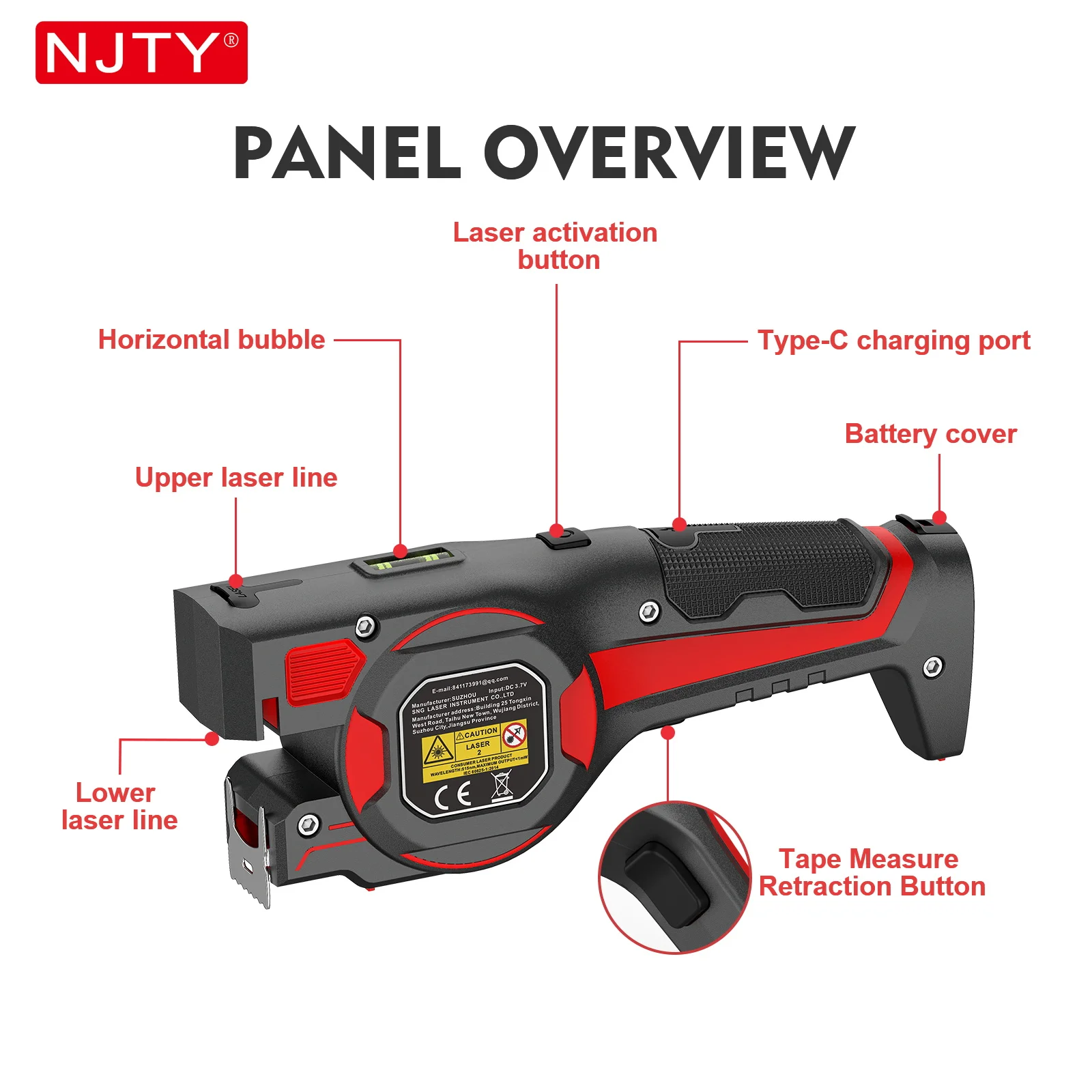NJTY ZF001 - Medidor L&aacute;ser 3 en 1 de 5 m/16 pies, L&aacute;ser Verde, Carga Tipo C, Bloqueo Autom&aacute;tico, Nivel de Burbuja para Bricolaje, Construcci&oacute;n y Hogar