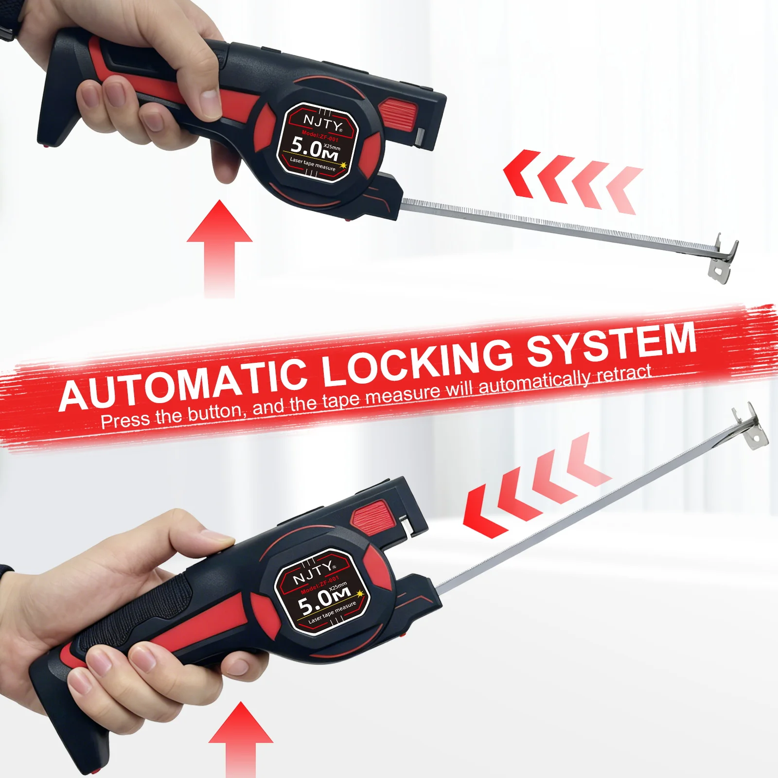 NJTY ZF001 - Medidor L&aacute;ser 3 en 1 de 5 m/16 pies, L&aacute;ser Verde, Carga Tipo C, Bloqueo Autom&aacute;tico, Nivel de Burbuja para Bricolaje, Construcci&oacute;n y Hogar