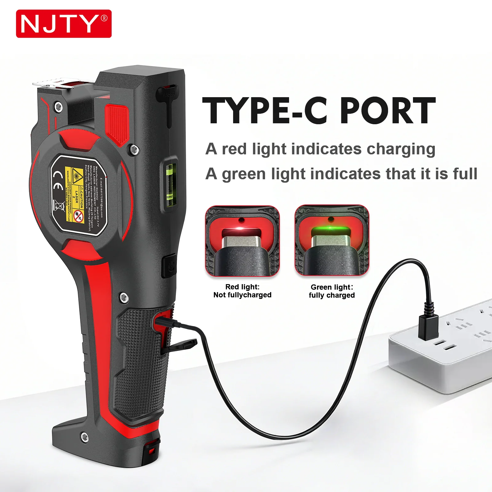 NJTY ZF001 - Medidor L&aacute;ser 3 en 1 de 5 m/16 pies, L&aacute;ser Verde, Carga Tipo C, Bloqueo Autom&aacute;tico, Nivel de Burbuja para Bricolaje, Construcci&oacute;n y Hogar