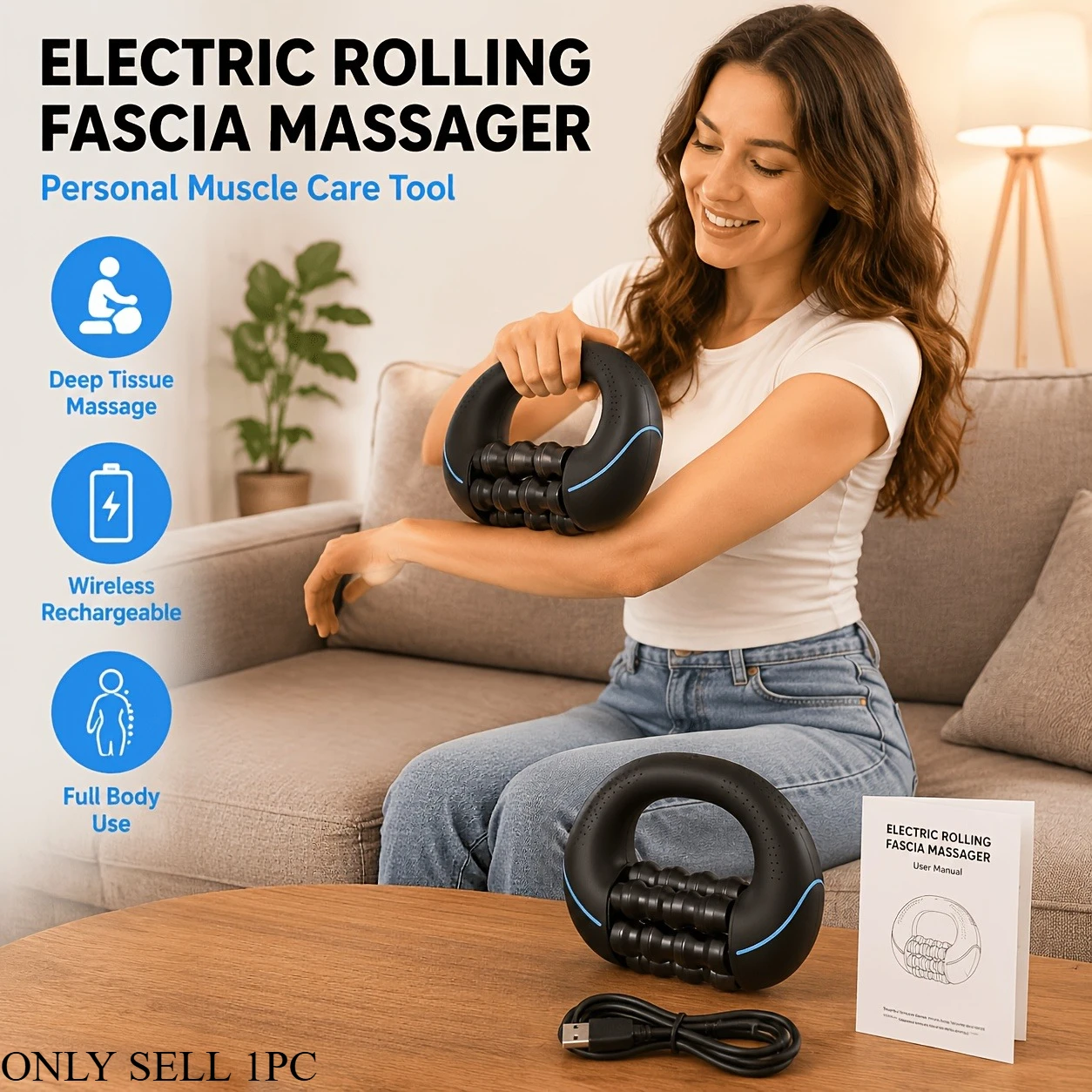 Rodillo de Masaje de 3 Niveles, Relajaci&oacute;n Muscular Profunda, Masajeador El&eacute;ctrico para Cuello y Espalda, Equipo de Fitness