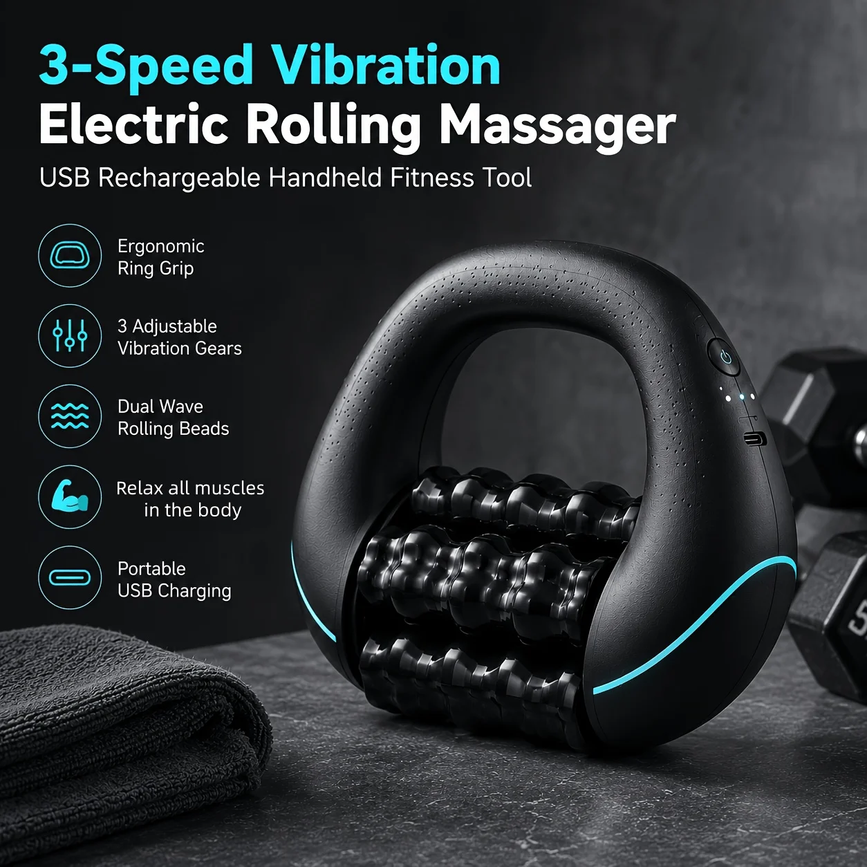 Rodillo de Masaje de 3 Niveles, Relajaci&oacute;n Muscular Profunda, Masajeador El&eacute;ctrico para Cuello y Espalda, Equipo de Fitness