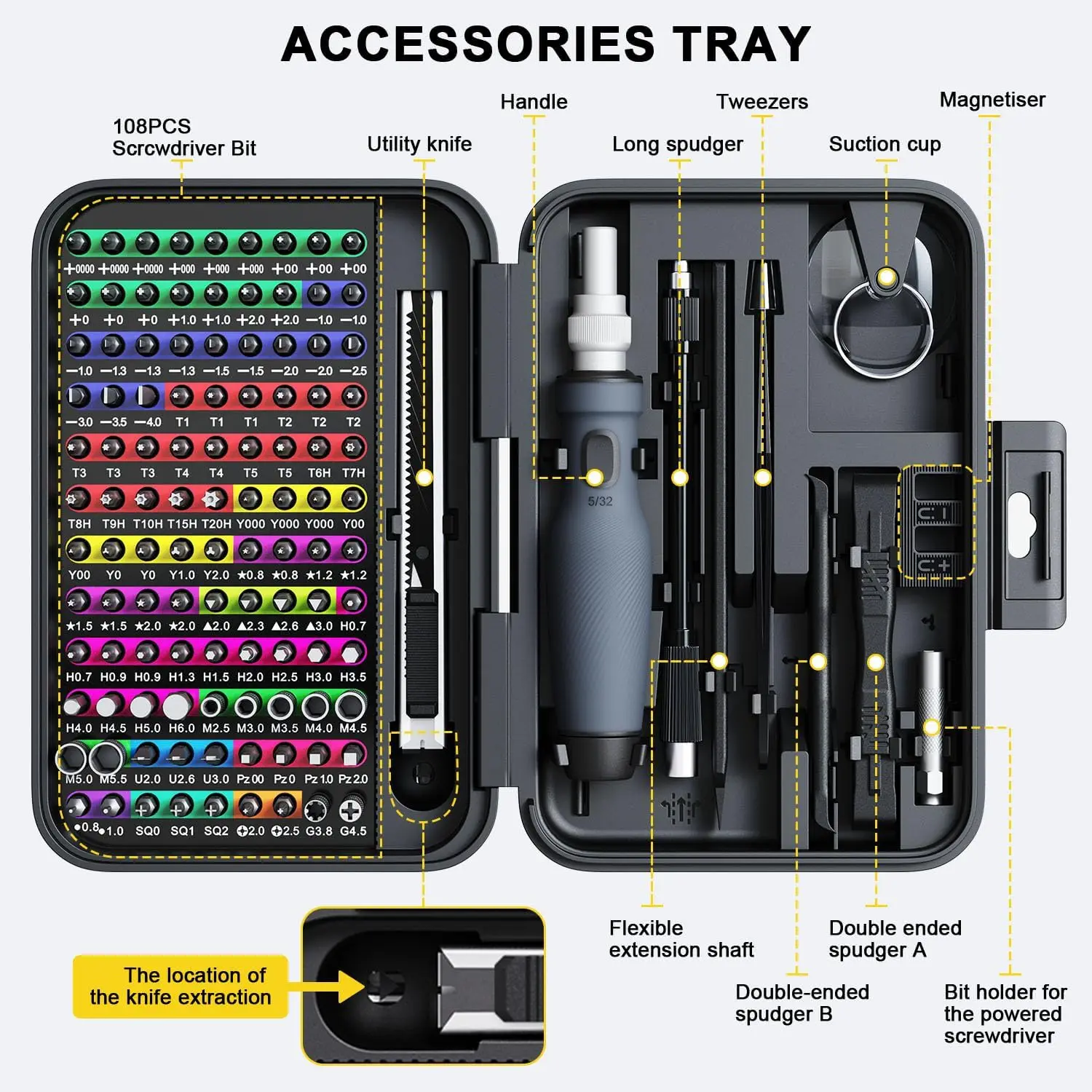 Juego de destornilladores de precisi&oacute;n mini 132 en 1, kit de herramientas de reparaci&oacute;n micro magn&eacute;ticas con caja de almacenamiento, 108 puntas, kit de destornilladores peque&ntilde;os