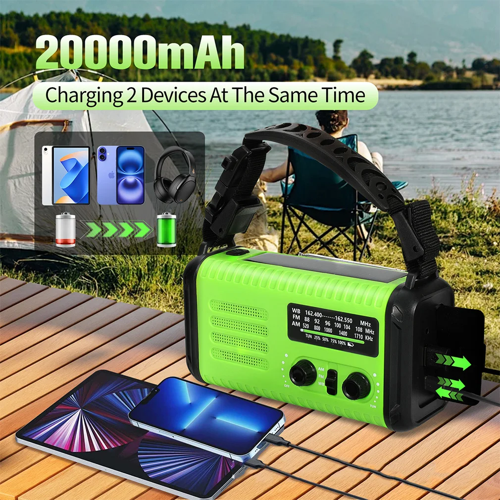 Radio de Manivela con Generador, 20000mAh, Radio de Emergencia Solar AM/FM, Radio Meteorol&oacute;gica, Alarma SOS, Banco de Energ&iacute;a, Linterna, Dropshipping