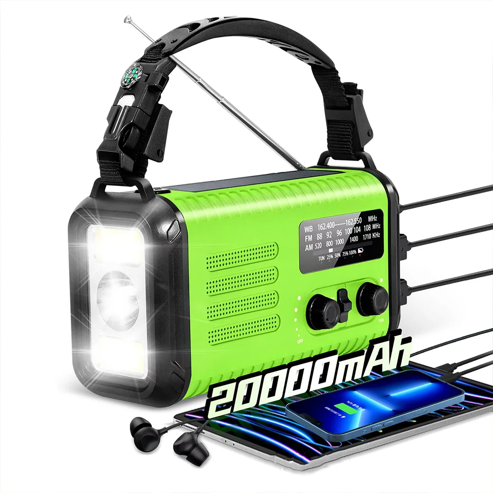 Radio de Manivela con Generador, 20000mAh, Radio de Emergencia Solar AM/FM, Radio Meteorol&oacute;gica, Alarma SOS, Banco de Energ&iacute;a, Linterna, Dropshipping