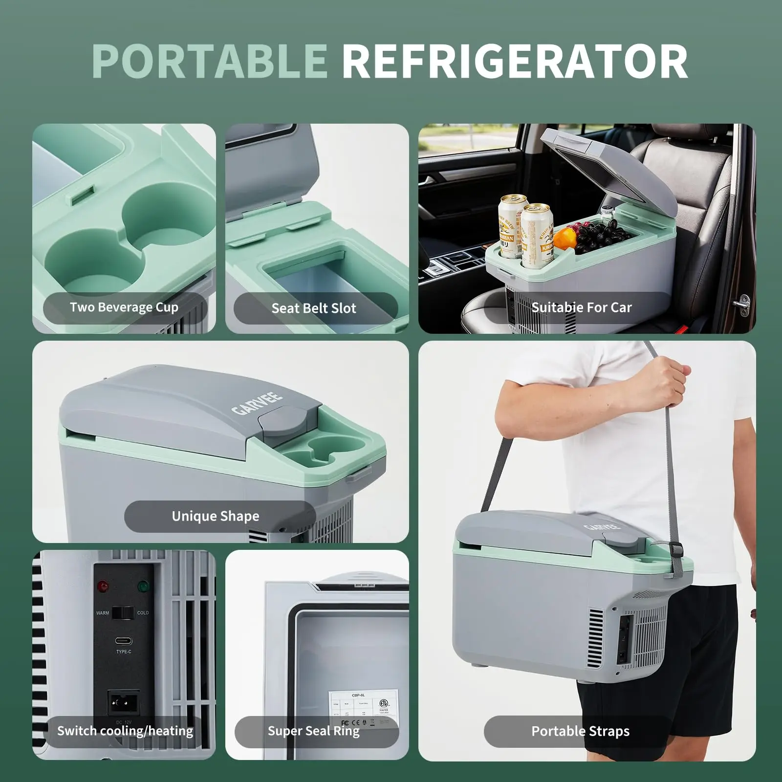Nevera El&eacute;ctrica Port&aacute;til de 8L, Enfriador y Calentador, 12V para Auto/Cami&oacute;n y 110V para el Hogar, Caja Termoel&eacute;ctrica para Alimentos y Bebidas con Cierre Autom&aacute;tico