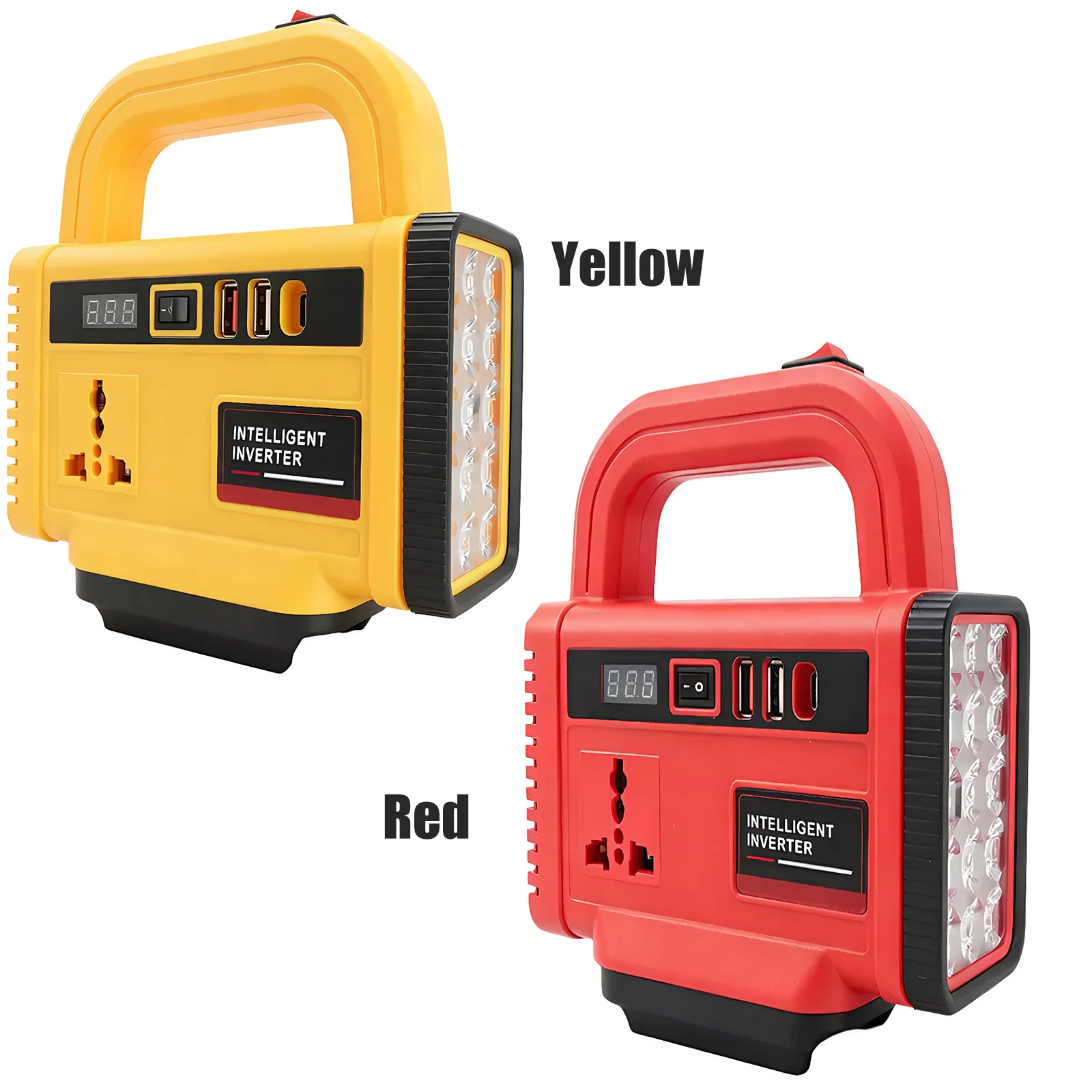 Inversor de Corriente de 150W con Luz de Trabajo LED, DC 18-21V a AC 220V, Estaci&oacute;n de Energ&iacute;a Port&aacute;til con 1 Puerto Tipo-C y 2 Puertos USB, Inversor de Bater&iacute;a
