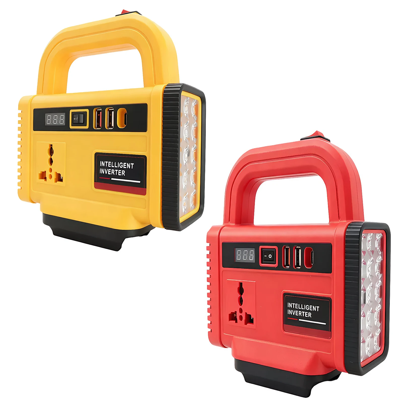 Inversor de Corriente de 150W con Luz de Trabajo LED, DC 18-21V a AC 220V, Estaci&oacute;n de Energ&iacute;a Port&aacute;til con 1 Puerto Tipo-C y 2 Puertos USB, Inversor de Bater&iacute;a