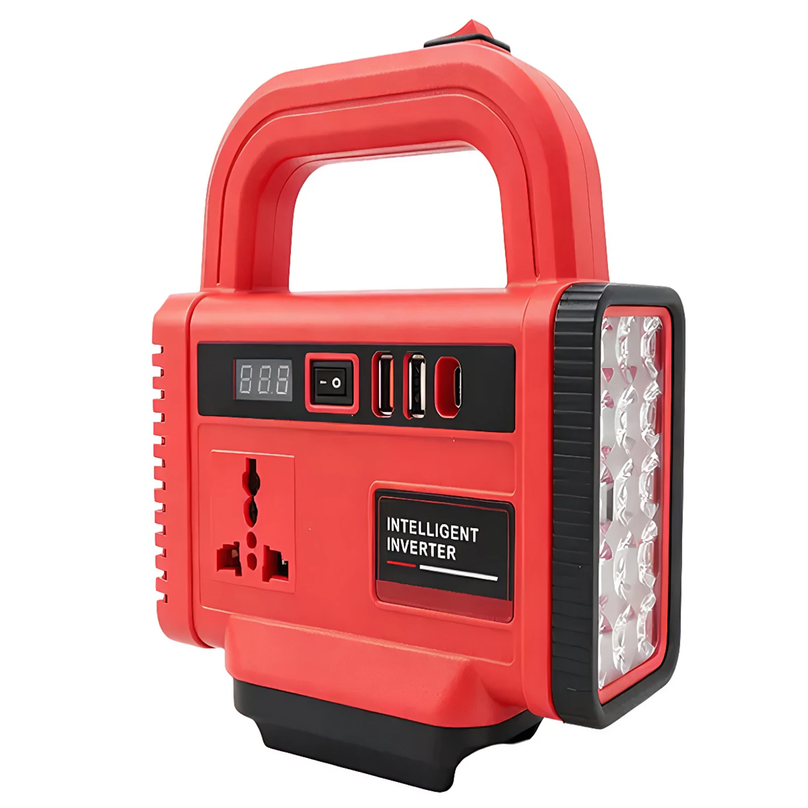 Inversor de Corriente de 150W con Luz de Trabajo LED, DC 18-21V a AC 220V, Estaci&oacute;n de Energ&iacute;a Port&aacute;til con 1 Puerto Tipo-C y 2 Puertos USB, Inversor de Bater&iacute;a